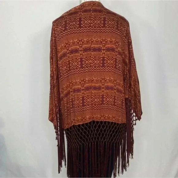 Forever21 Contemporary Open Front Kimono Cardigan Boho Aztec Print Fringe S NWOT - Picture 3 of 6